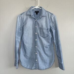 J Crew 100% Cotton Long Sleeve Button Up Shirt Womans Size 0 XS Light Blue
